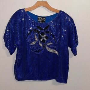 NEW J.L.B. Vintage sequin shirt top 100% silk medium short sleeve NWT